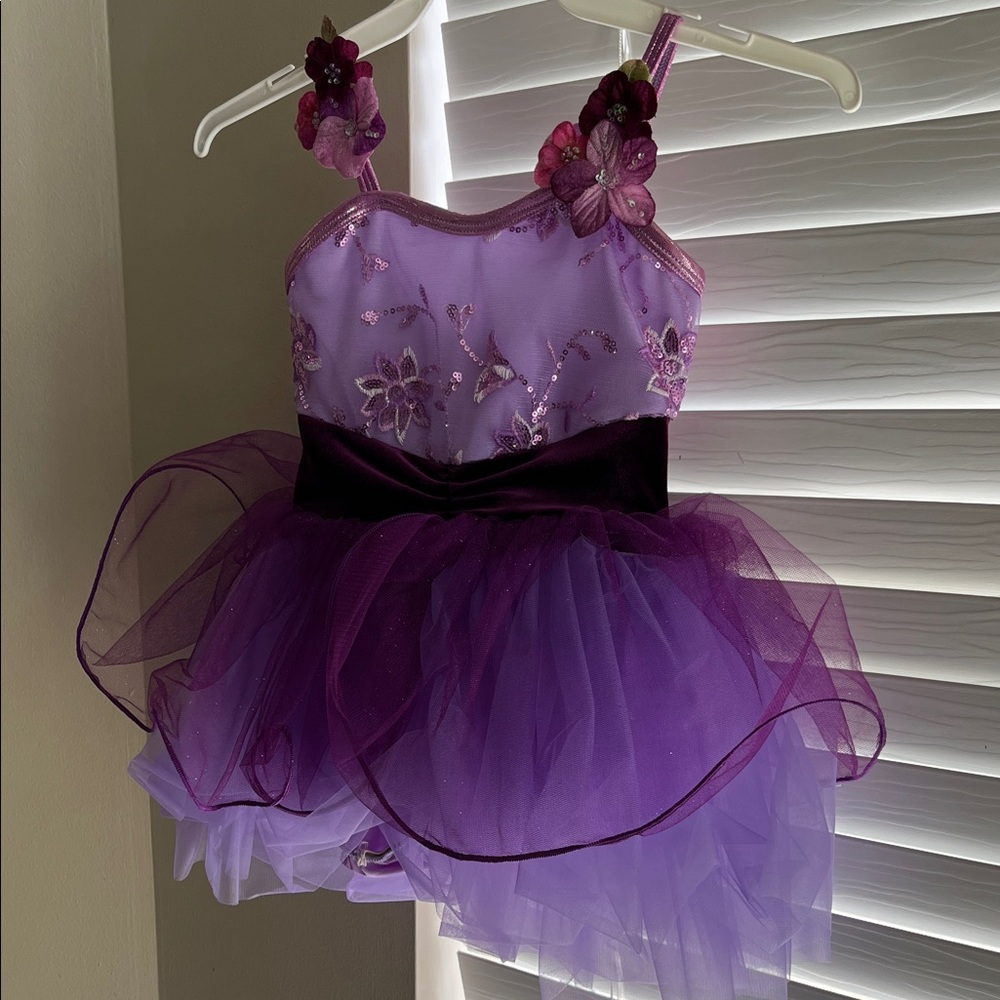 Elegant Kids Purple Dance Costume with Floral Accents